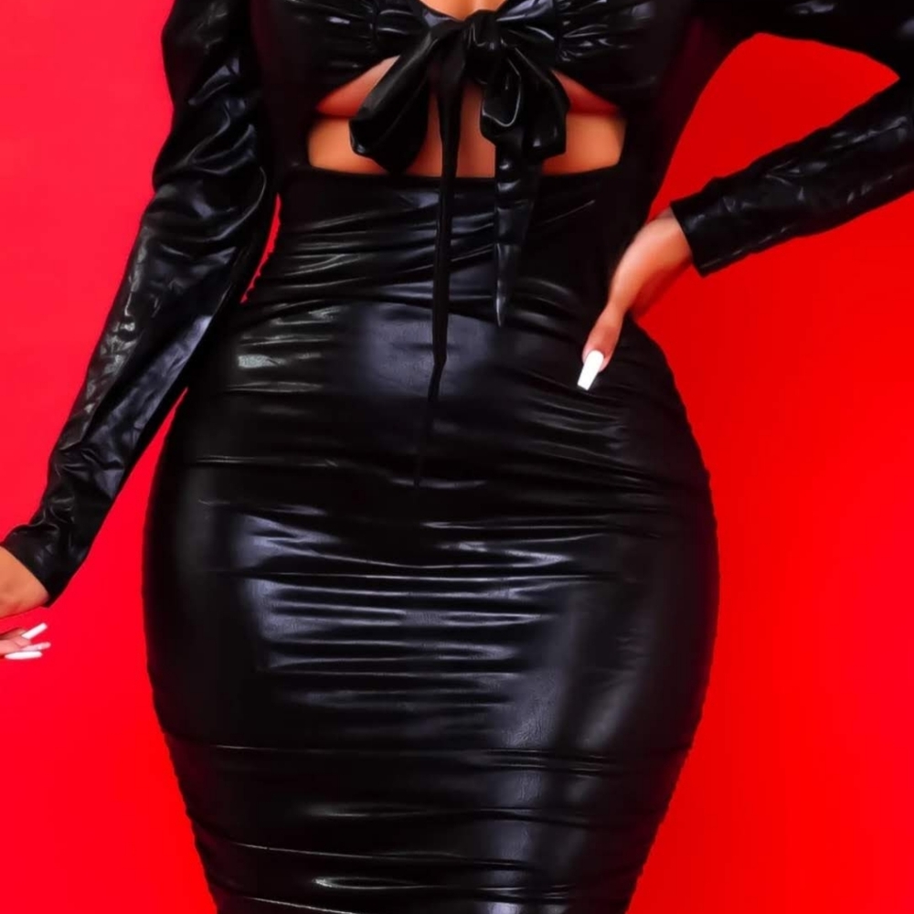 Black faux leather dress